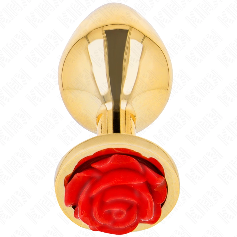 Metal Plug Gold with Red Rose Accent - Size Stainless Steel