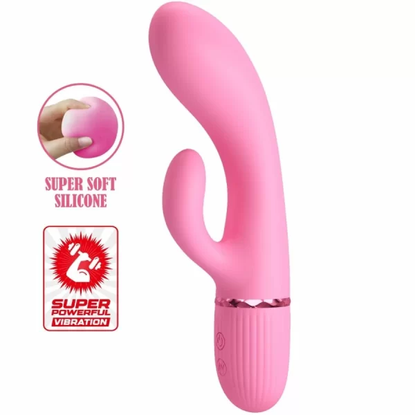 BW-500059 Silicone Dual Stimulation Vibrator Pink USB 10 Modes
