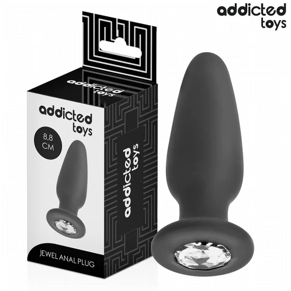 Toys Silicone Intimate Plug with Decorative Jewel 8.8 cm Black