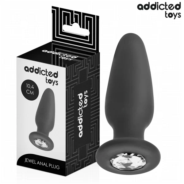 Toys Silicone Intimate Plug with Jewel Base Size M 10.4cm Black