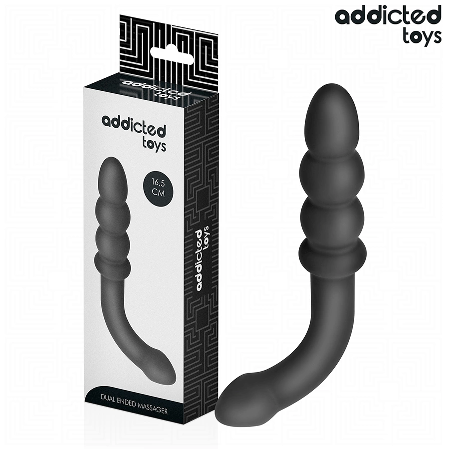 Toys Double-Ended Silicone Massager 16.5cm Black - Progressive Shape