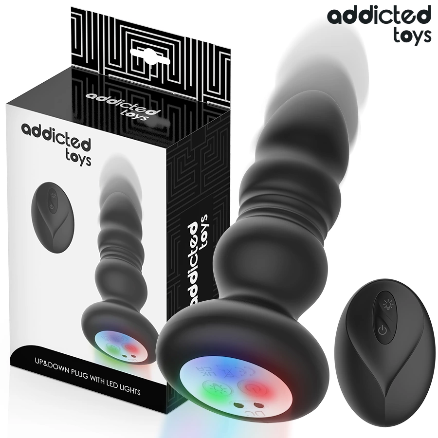 Toys Rotating Vibrating Plug LED Remote 11.9cm Silicone Black