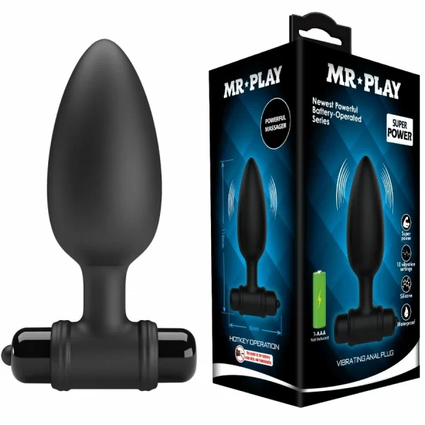 Super Power Vibrating Anal Plug Black Silicone USB Rechargeable