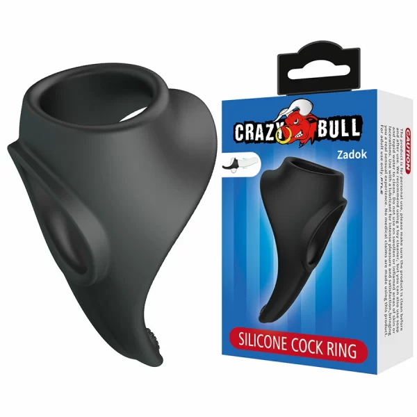 Zadok Ergonomic Silicone Ring with Perineal Massager Black