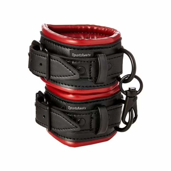 Sportsheets Saffron Cuffs kajdanki szerokie czarno-czerwone PU