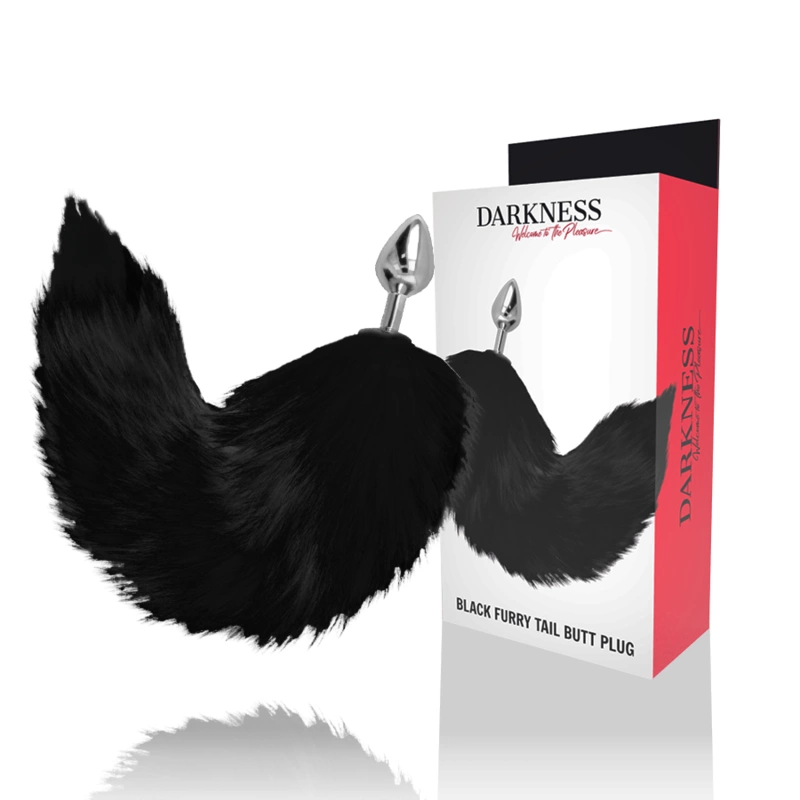 Darkness Silver Intimate Plug 8 cm with Black Faux Fur Tail