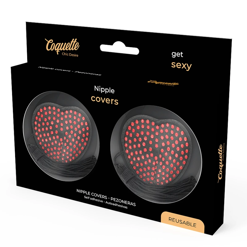 Coquette Chic Desire Heart Nipple Covers Self-Adhesive Black/Red Set. Stickers