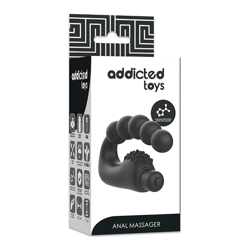 Addicted Toys Vibrating Prostate Massager Anatomical Silicone Black 11cm. Anal vibrator. See functions