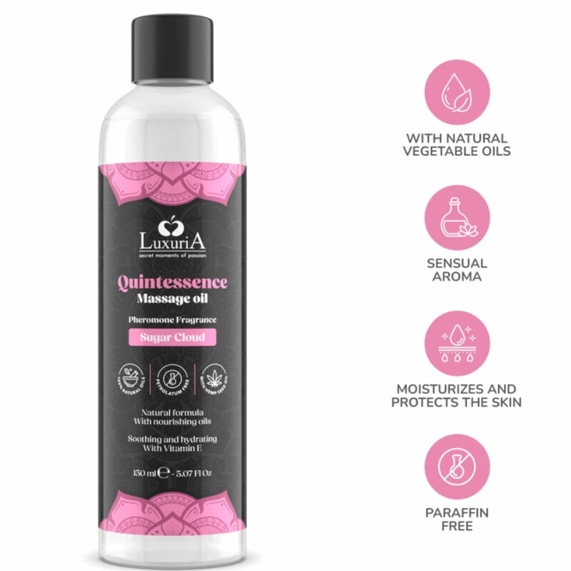 Intimateline Luxuria Massage Oil Sugar Cloud 150ml - Nourishing Vegan Formula. See formula