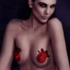 Rianne S Pasties Birds Red - Elegant Leather & Feather