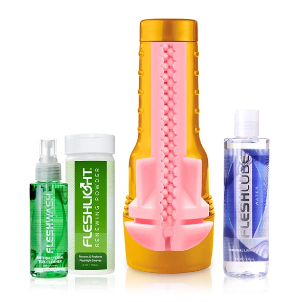 Fleshlight Stamina Training Unit STU Value Pack with Care Accessories combines soft SuperSkin material for comfortable
