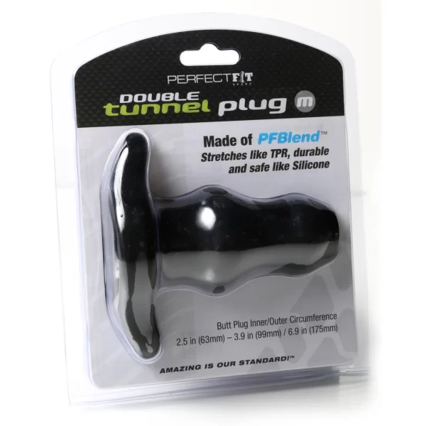 Perfect Fit Double Tunnel Plug Medium Black - Model z Podwojnym KanaÅ‚em
