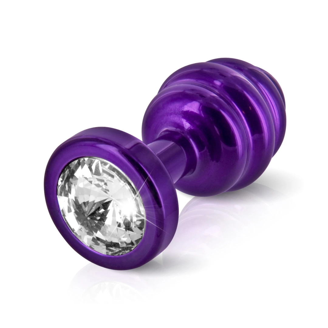 Diogol Ano Ribbed Plug 25 mm Aluminium Purple with Swarovski Crystal - Anelma Diogol Ano Ribbed Plug 25 mm Aluminium Purple with Swarovski Crystal