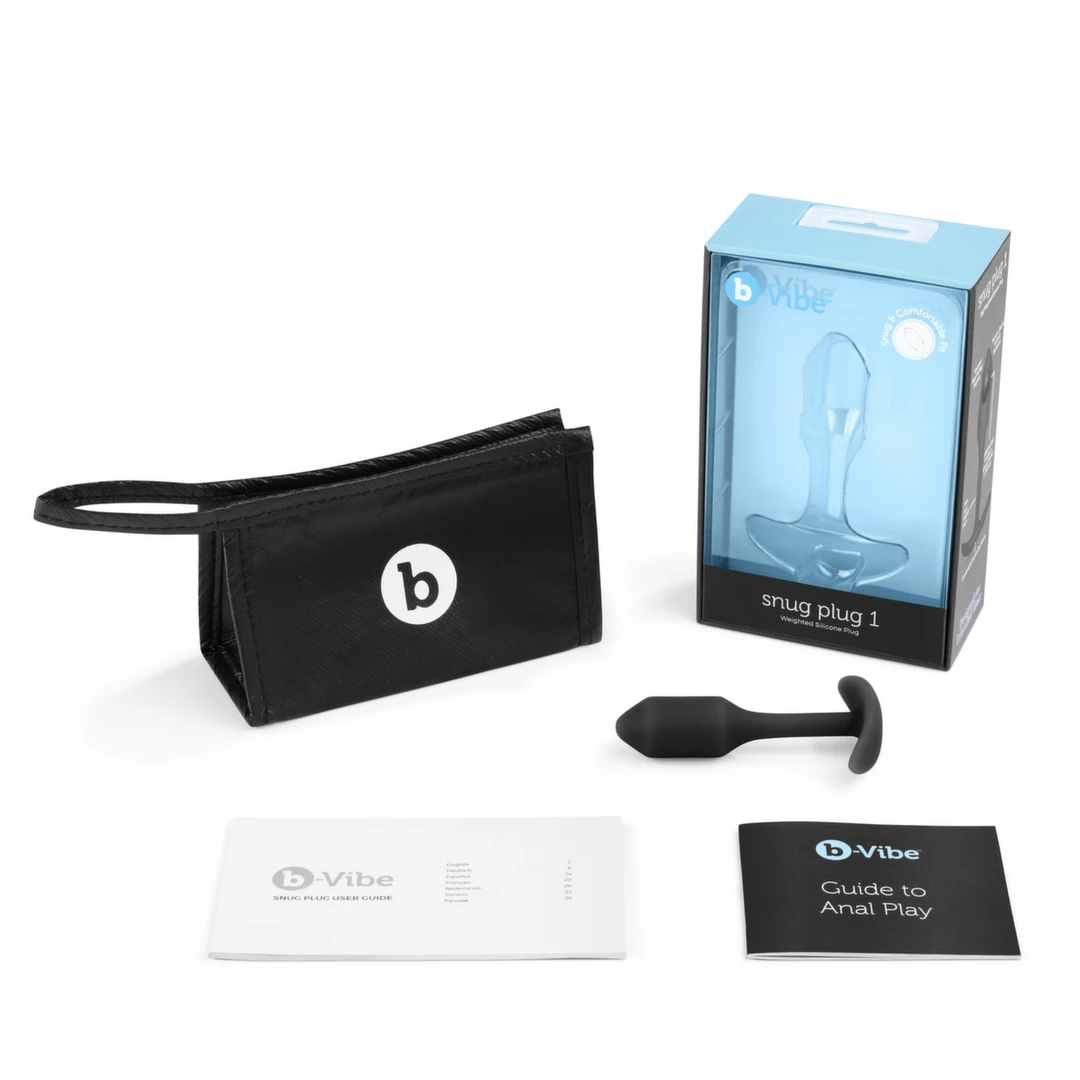 b-Vibe Snug Plug 1 Black - Compact Weighted Silicone Intimate Plug. Butt plug. See functions