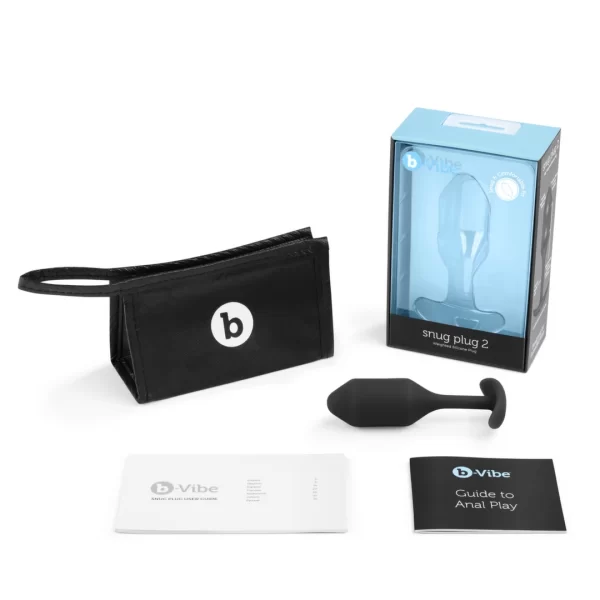 b-Vibe Snug Plug 2 Black Weighted Silicone Intimate Trainer 114g 3x11.4cm. Butt plug. See functions