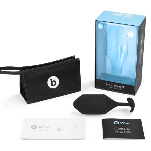 b-Vibe Snug Plug 5 Black Weighted Silicone Intimate Plug 350g 16cm. Butt plug. See functions