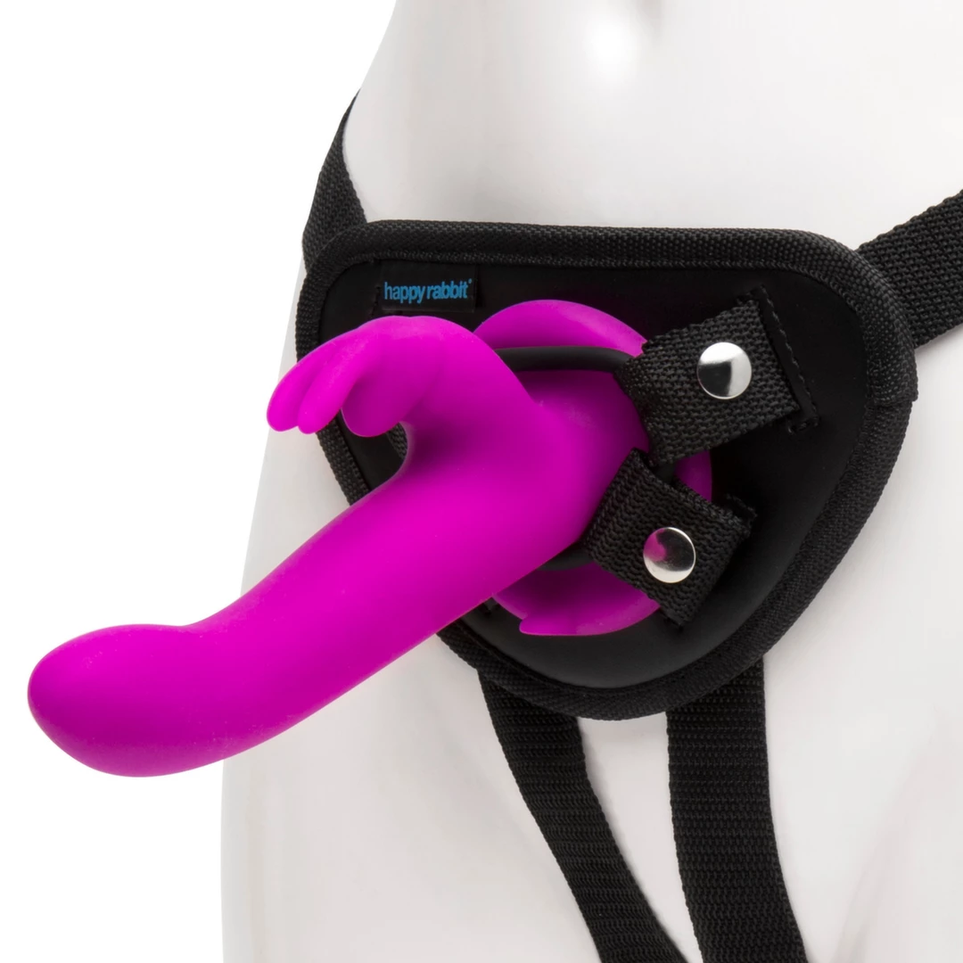 Happy Rabbit Zestaw Harness z Wibrującą Maszyną Intymną Fioletowy USB - Anelma wibratory strap-on