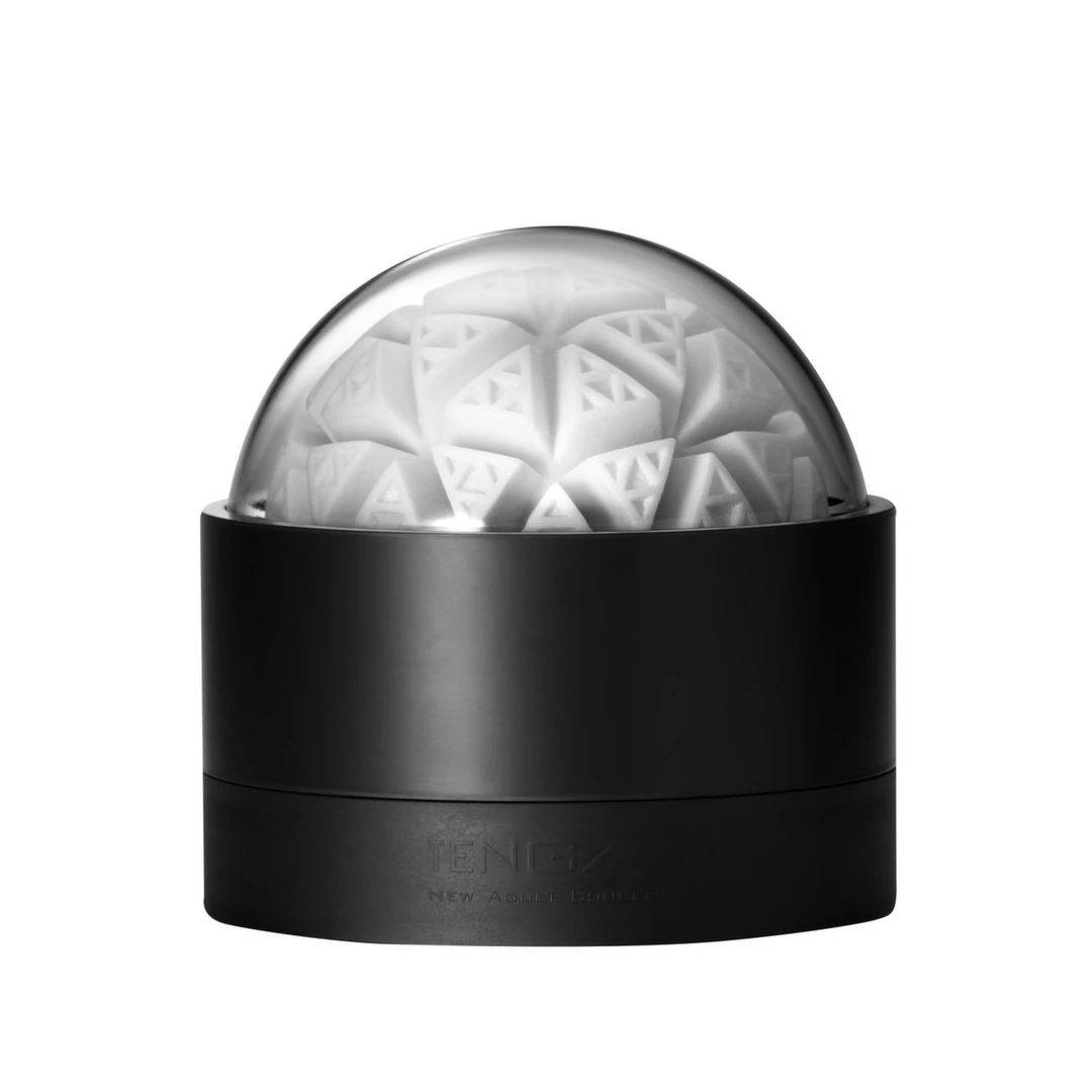 Tenga GEO Glacier Geometric Reusable Intimate Device 87x87x86mm combines flexible elastomer and an ergonomic design for comfortable