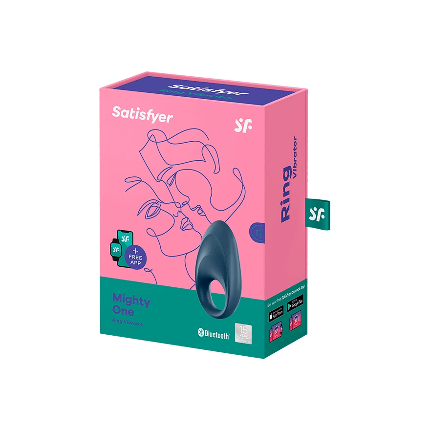 Satisfyer Mighty One Vibrating Ring App-Controlled Silicone Blue. For women. See functions