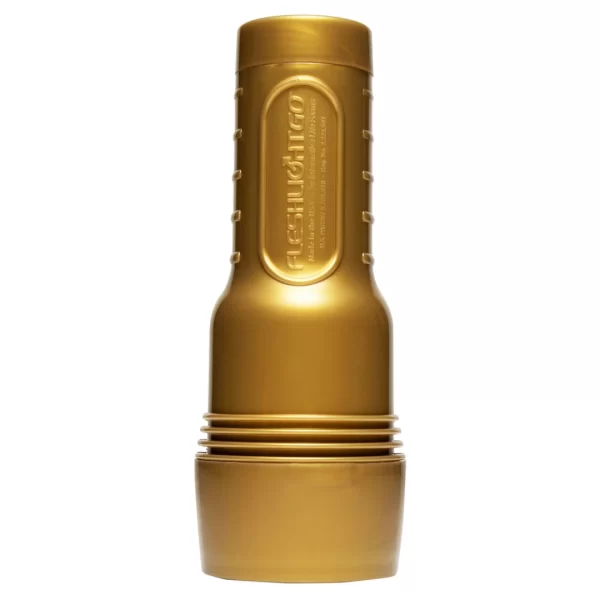Fleshlight GO STU Compact Gold Intimate Training Device 17.8cm combines soft SuperSkin material and an ergonomic design in a practical