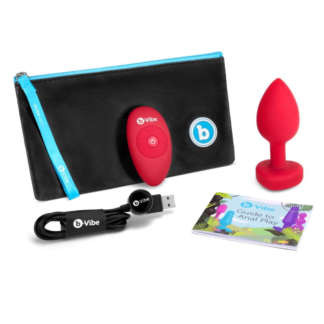 b-Vibe Heart Plug M/L Red - silikonowy model intymny z pilotem