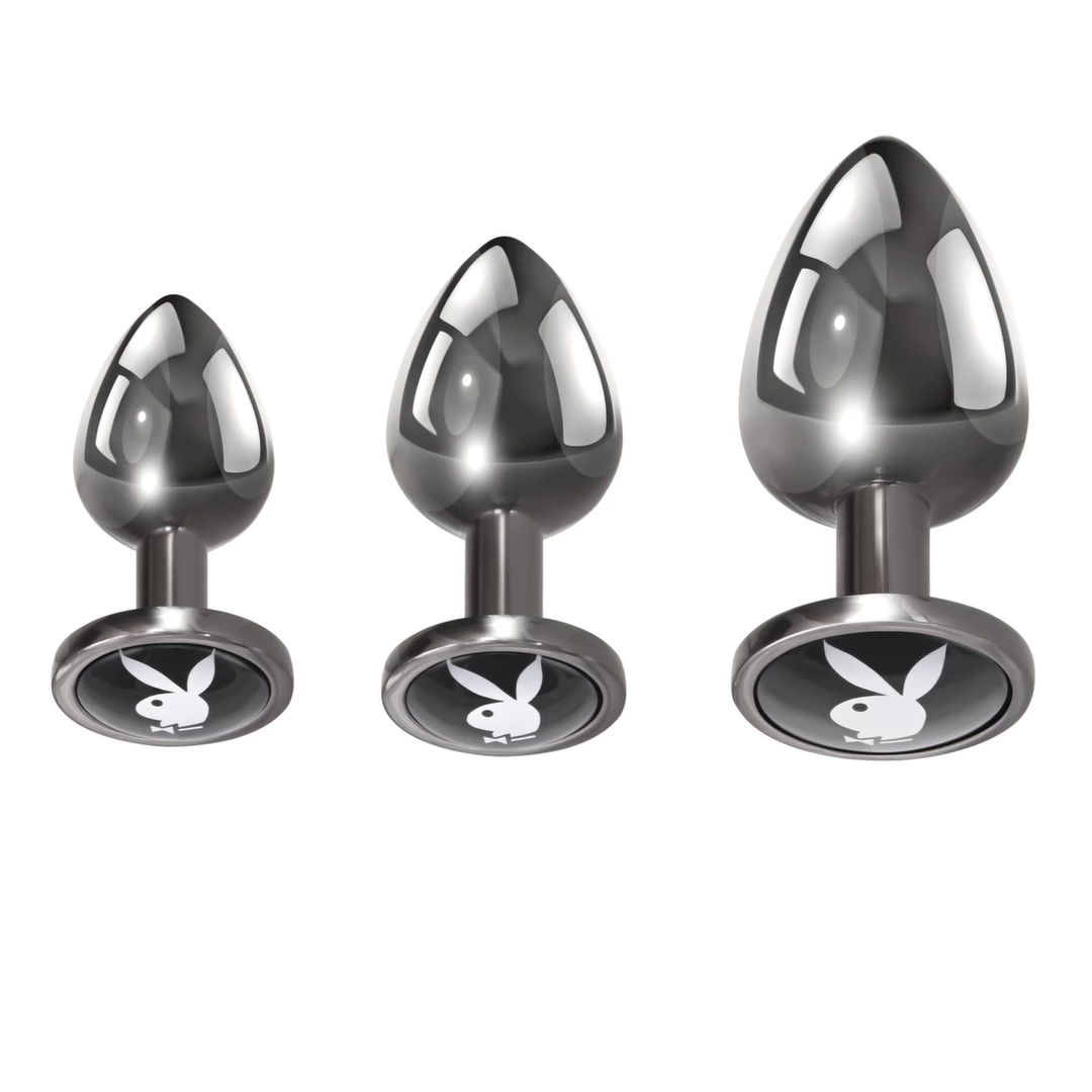 Playboy Pleasure Zestaw 3 metalowych zatyczek treningowych hematyt