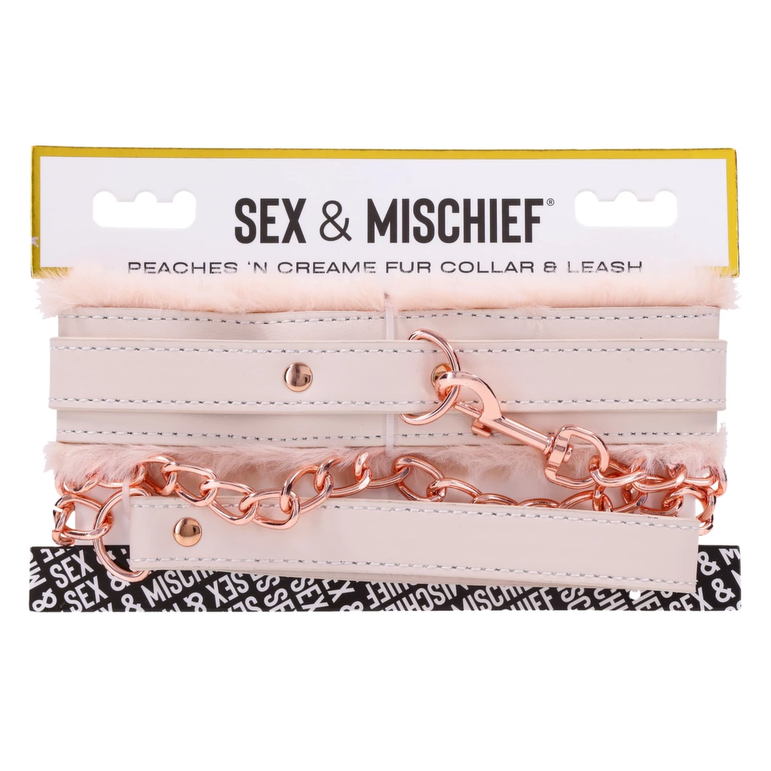 Sportsheets S&M Peaches â€˜n CreaMe Fur Collar & Leash kremowy