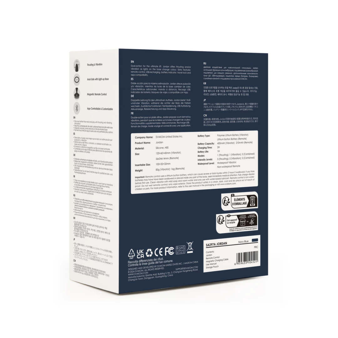 Svakom Jordan Navy Blue - Dual-Action App-Controlled Anal Device. Anal vibrator. See functions