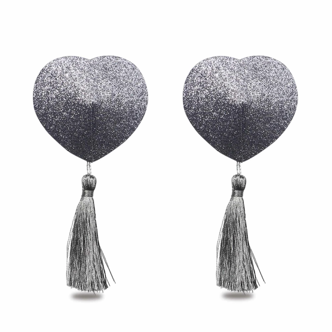 Lovetoy Glitter Heart Nipple Covers with Fringes - Reusable
