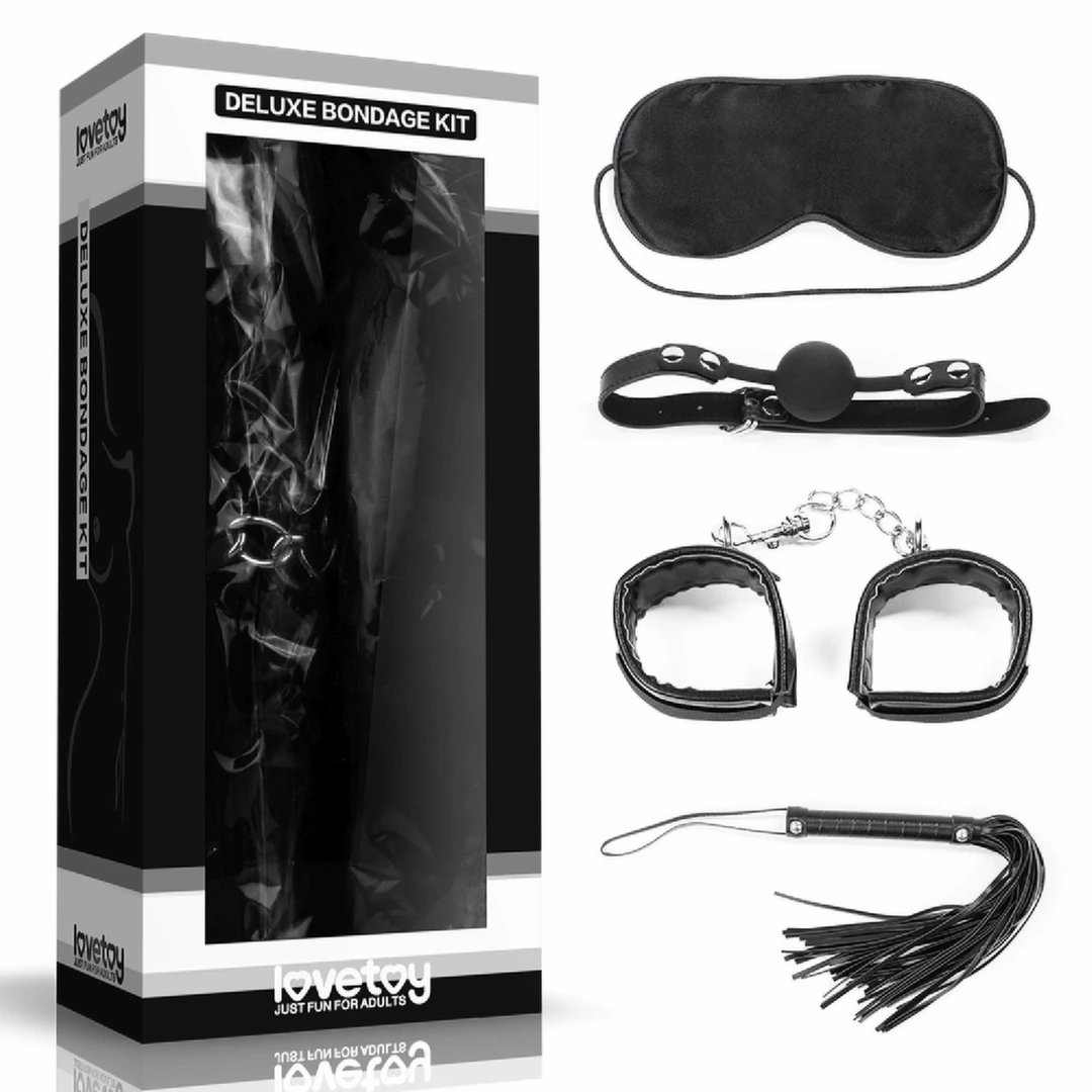 Lovetoy Deluxe Bondage Set 4-czÄ™Å›ciowy - zestaw akcesoriow czarny