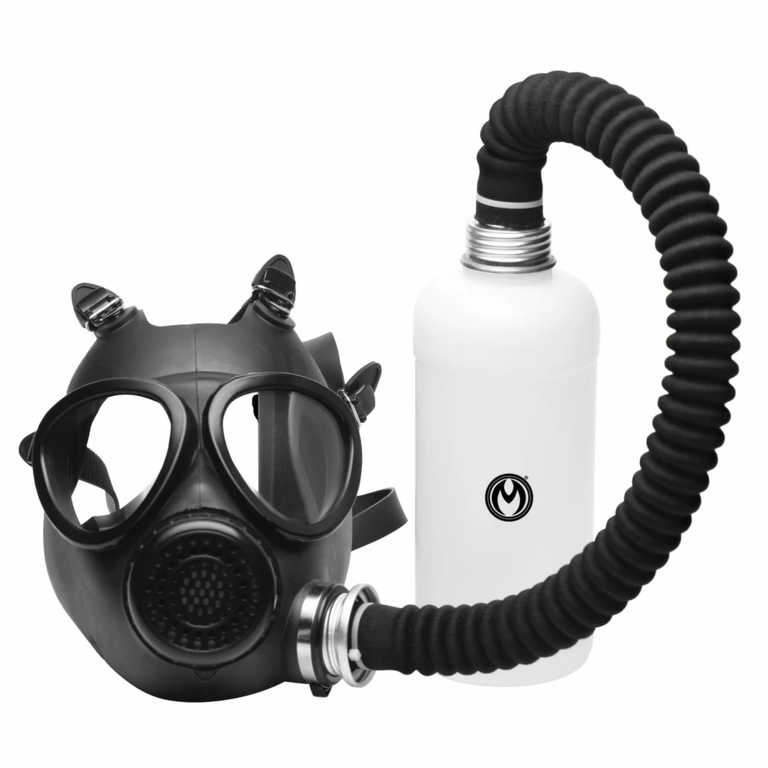 XR Brands Inhaler Gas Mask Black & White - silikonowa maska z butelkÄ… 1L