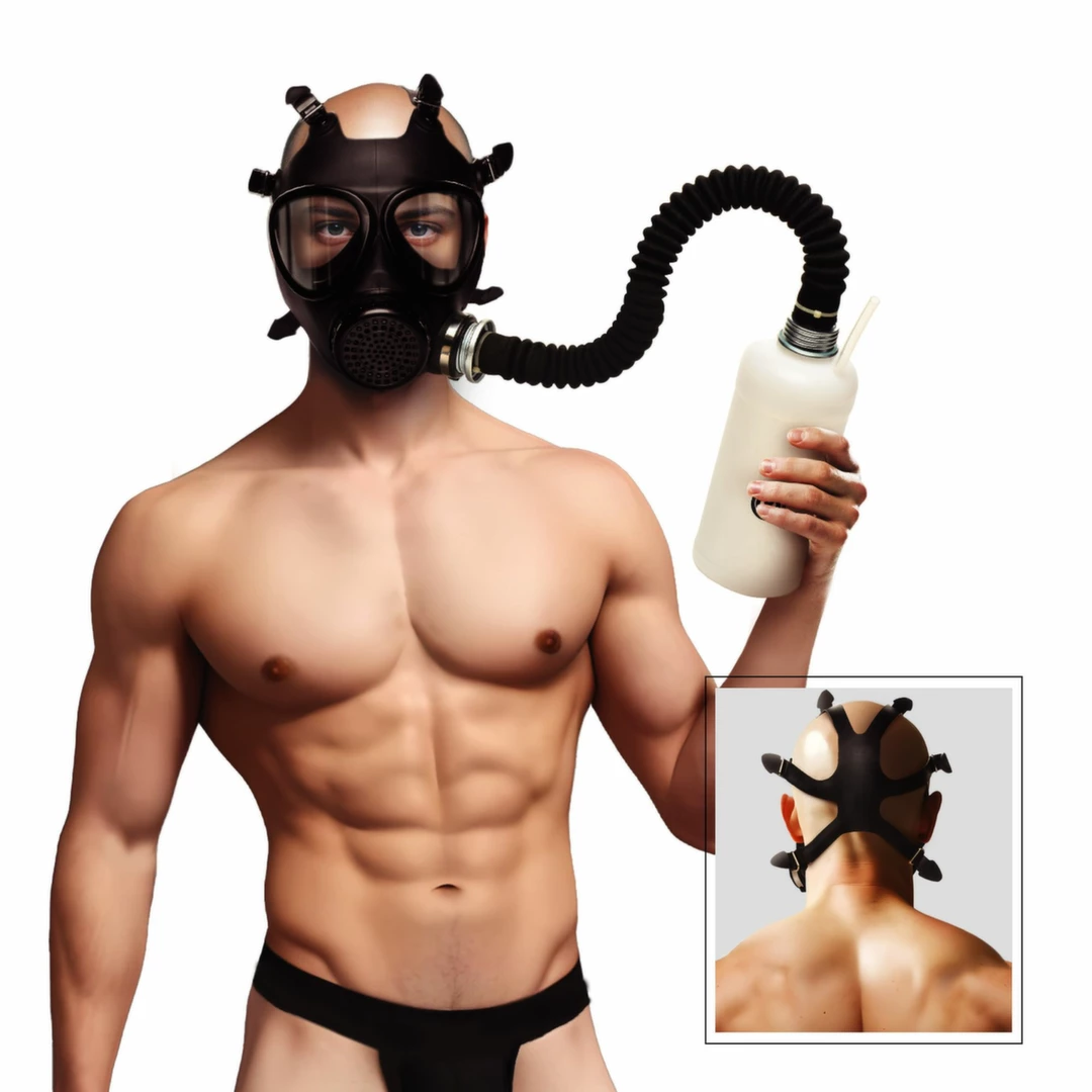 XR Brands Inhaler Gas Mask Black & White - silikonowa maska z butelkÄ… 1L