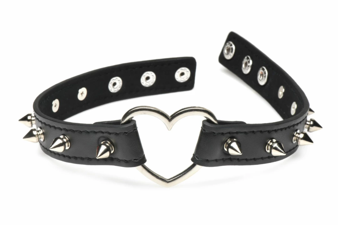 XR Brands Spiked Heart Choker Black - Pasek z Ćwiekami Vegan 42 cm - Anelma XR Brands Spiked Heart Choker Black - Pasek z Ćwiekami Vegan 42 cm