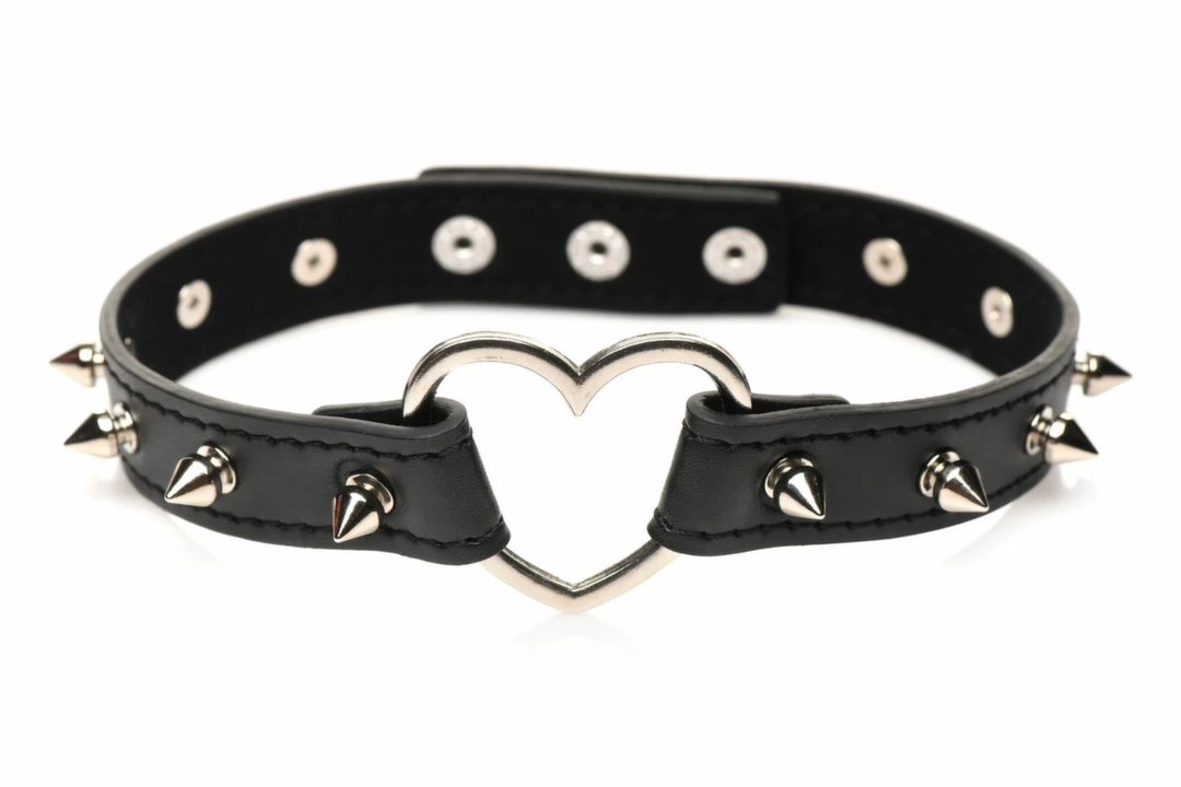 XR Brands Spiked Heart Choker Black - Pasek z Ćwiekami Vegan 42 cm - Anelma XR Brands Spiked Heart Choker Black - Pasek z Ćwiekami Vegan 42 cm