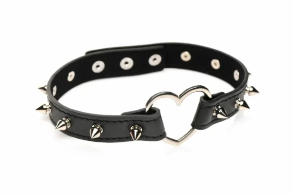 XR Brands Spiked Heart Choker Black Vegan Adjustable 42cm