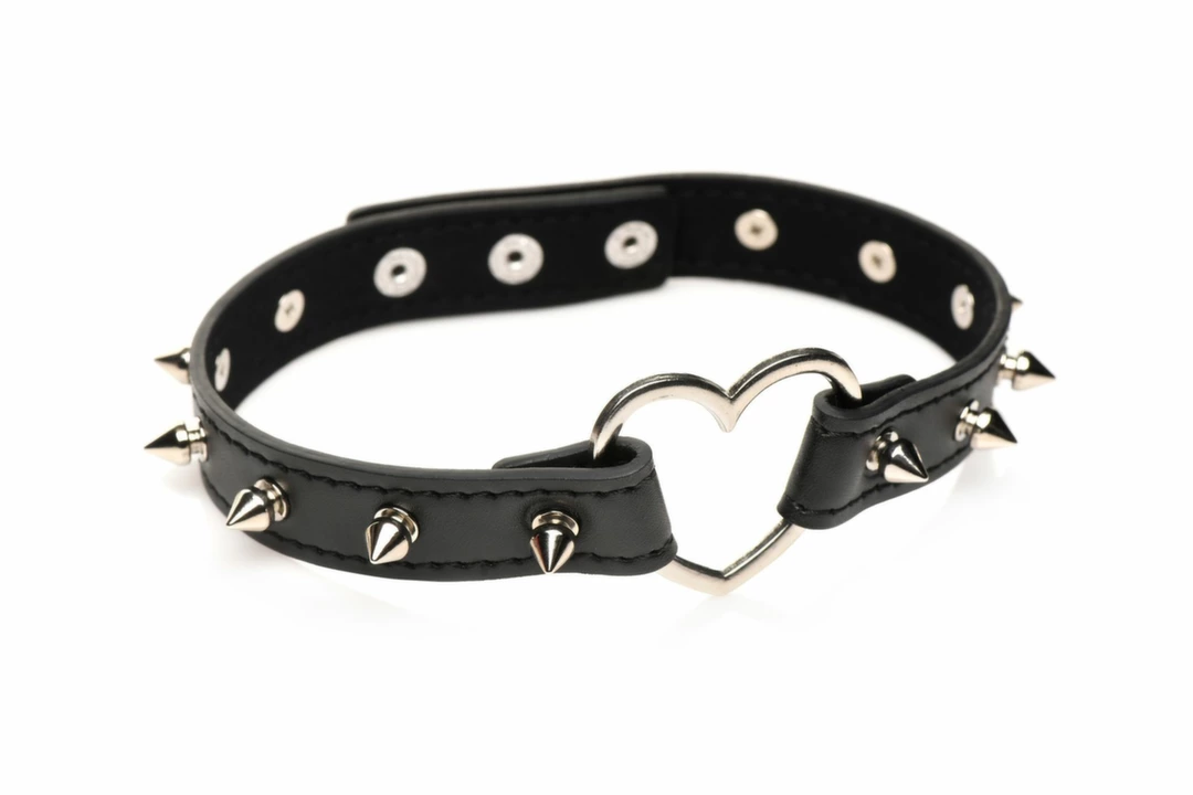XR Brands Spiked Heart Choker Black Vegan Adjustable 42cm - Anelma XR Brands Spiked Heart Choker Black Vegan Adjustable 42cm
