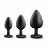 Blush Luxe Bling Plugs Training Kit Black with Red Gem Set S/M/L. Anal sets. See functions