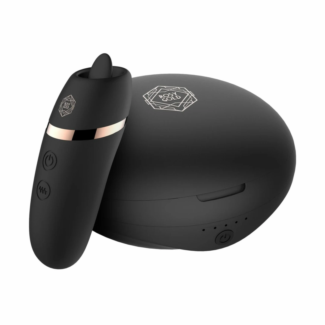 Rosy Gold Licking Stimulator Black with Premium Charging Case - Compact Design - Anelma Rosy Gold Licking Stimulator Black - vibraattori