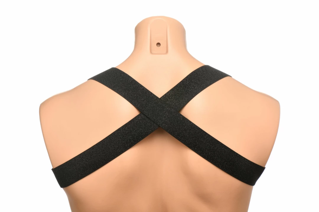 XR Brands Chest Harness & Armbands Black Stretch Adjustable
