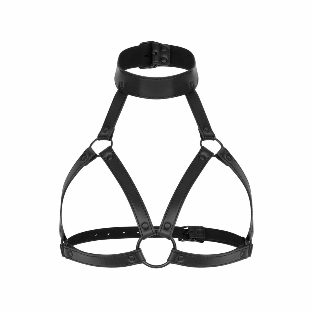 Chiara Adjustable Bondage Harness Black Faux Leather 63-90