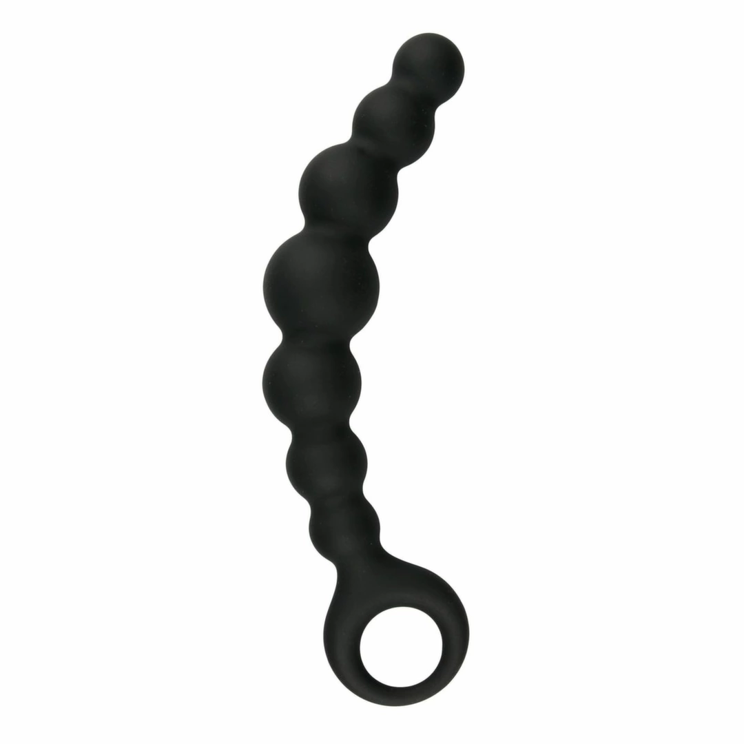 Sinner Gear Silicone Beaded Plug with Finger Loop - Black - Anelma sextoys