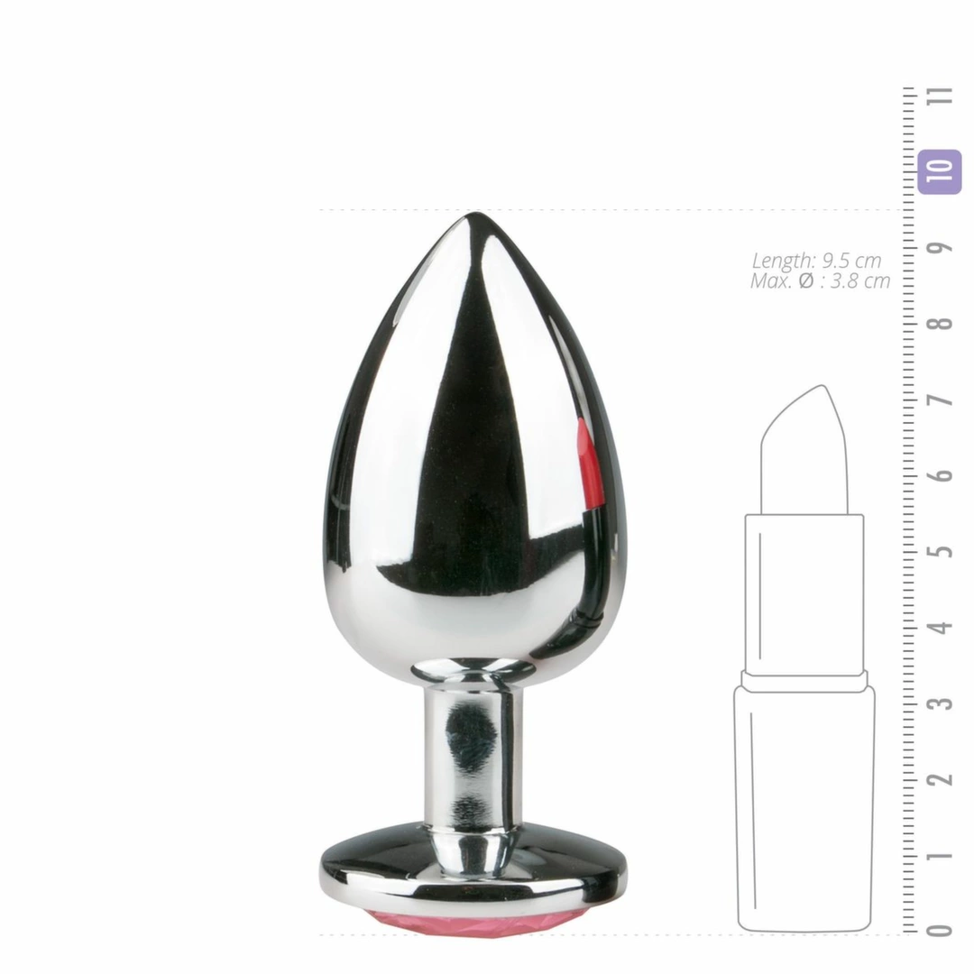 Sinner Gear Silver Intimate Plug with Pink Crystal Large Aluminium. Butt plug. See functions