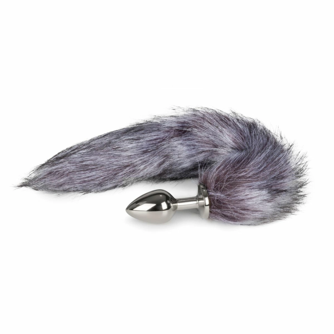 Rimba Fox Tail Aluminium Intimate Plug - Silver & Grey Faux Fur