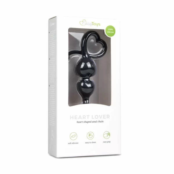 Easytoys - Serce Koraliki Intymne Czarny Silikon 19 cm