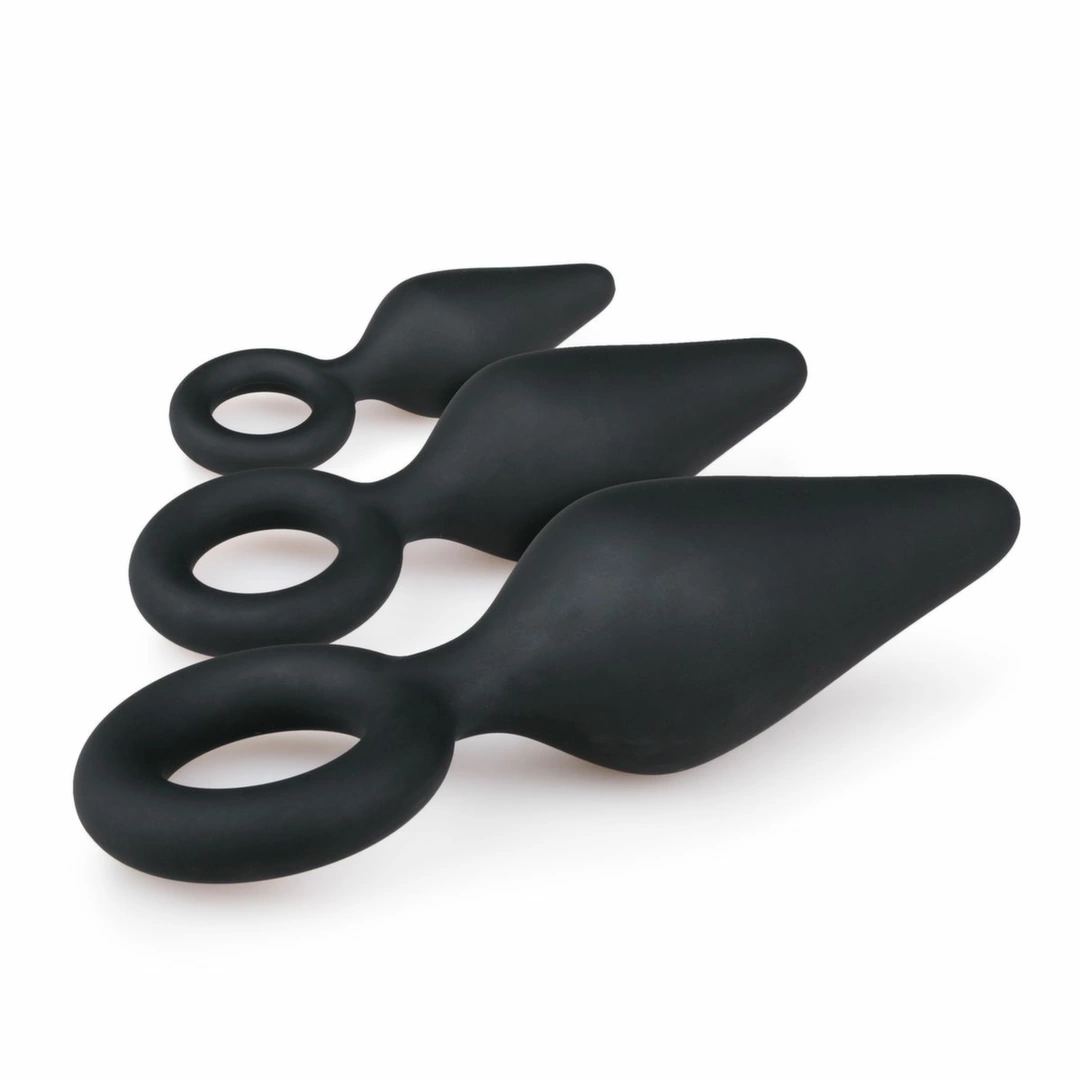 EasyToys Silicone Plug Set Black - 3 Sizes with Ergonomic Pull Ring. Anal sets. See functions
