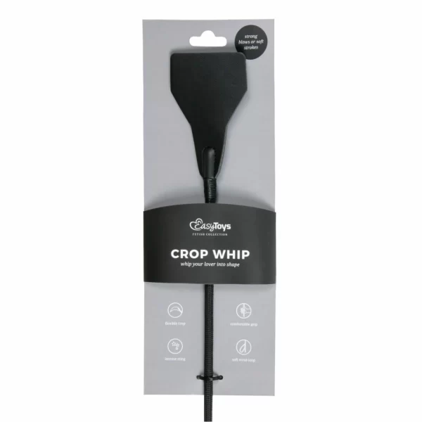 Ouch! Leather Black Whip with Long Handle and Metal Accents