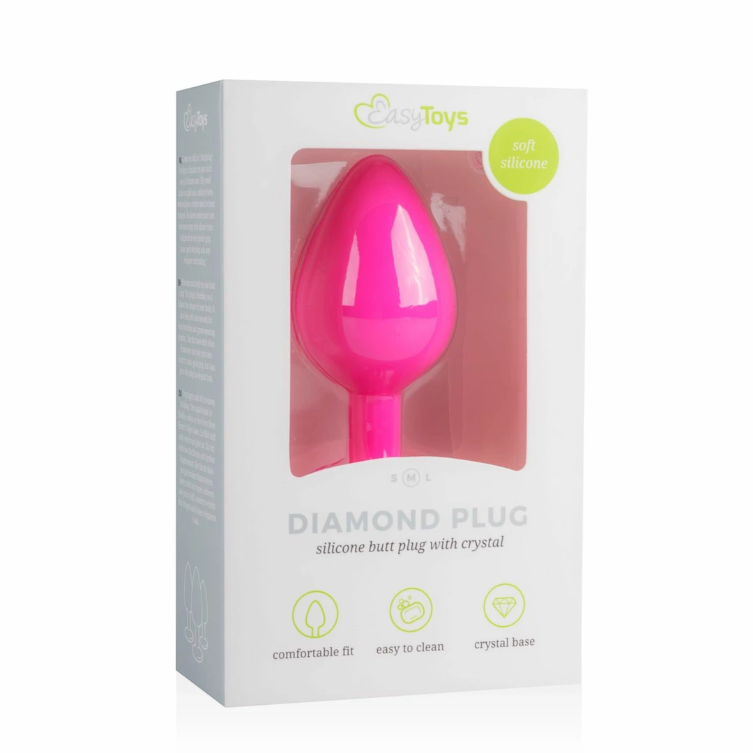 EasyToys Diamond Plug Medium Pink - Silicone Intimate Accessory with Gemstone Base. Butt plug. See functions