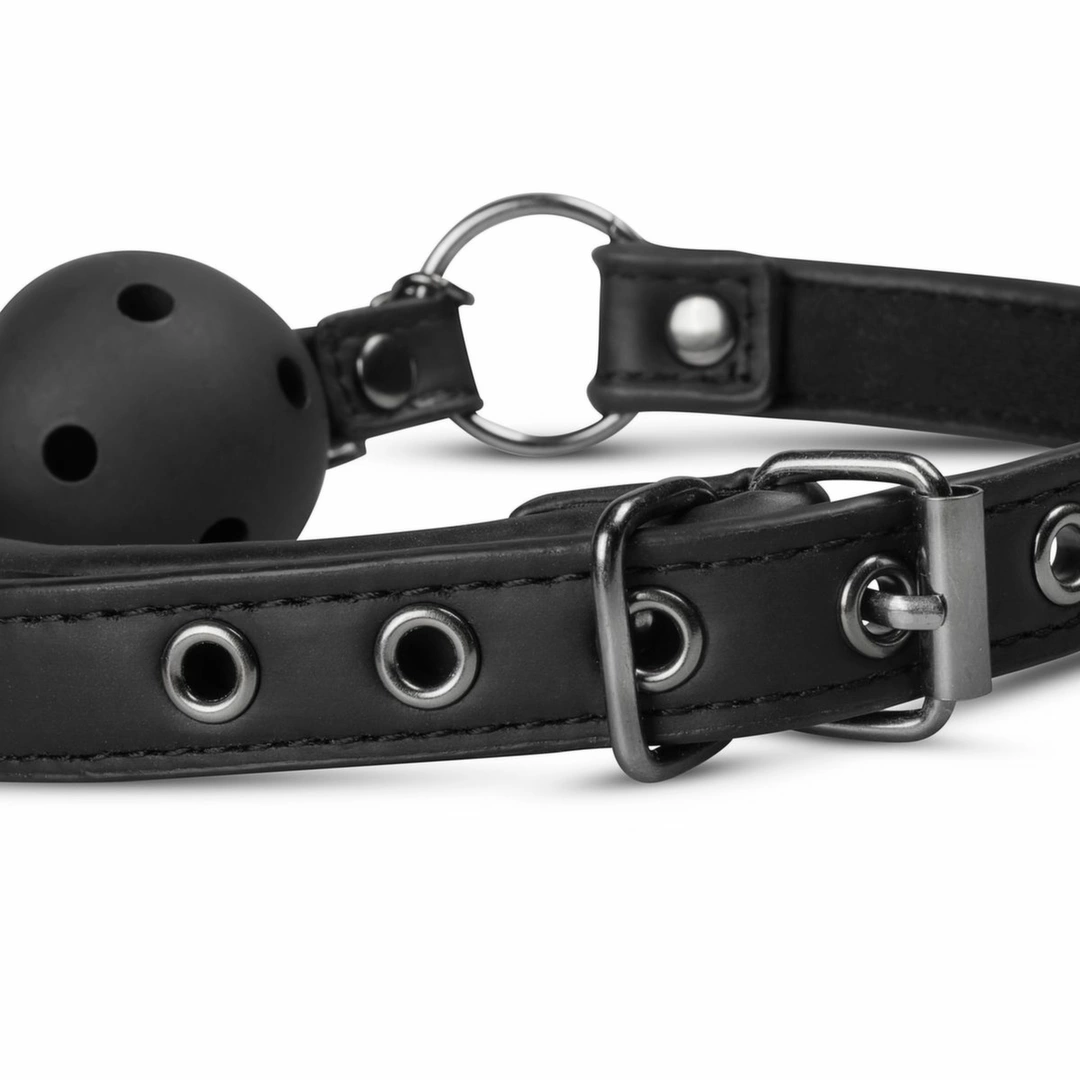 EasyToys Open Ball Gag Black z Regulowanymi Zaciskami