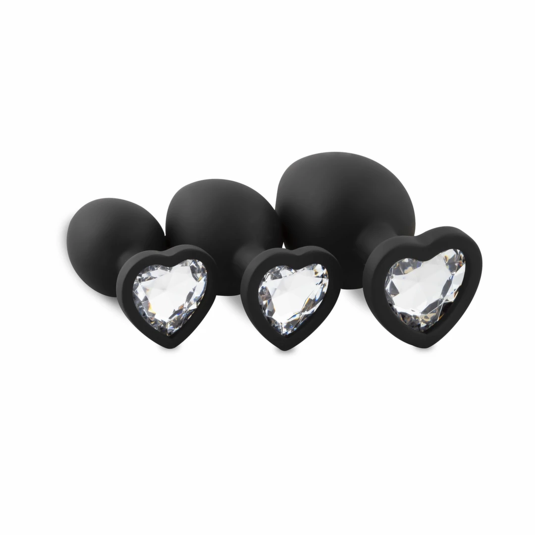 EasyToys 3-Piece Silicone Plug Set with Decorative Heart Gem