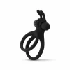 Share Ring Dual Vibrating Silicone Intimate Ring with Rabbit Ears Black - Anelma sextoys